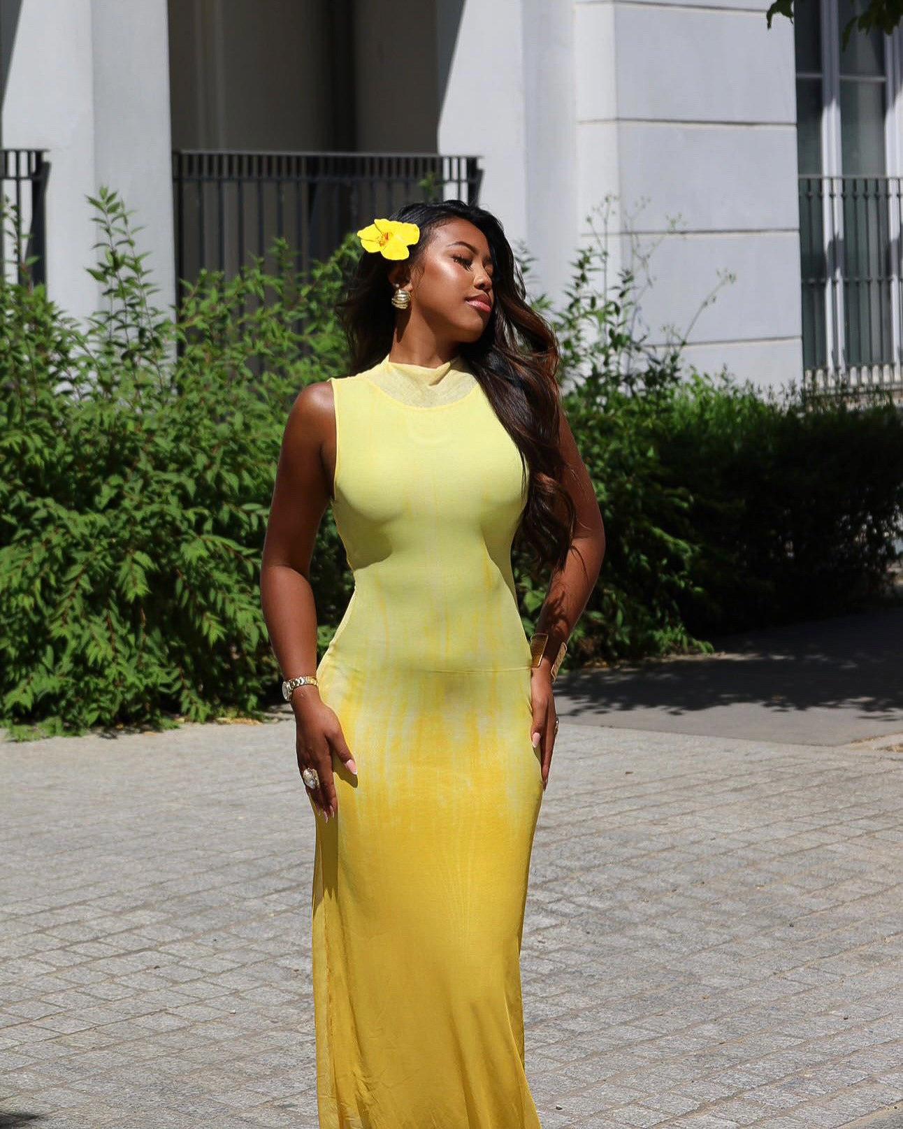 Robe sans manches dégradée jaune